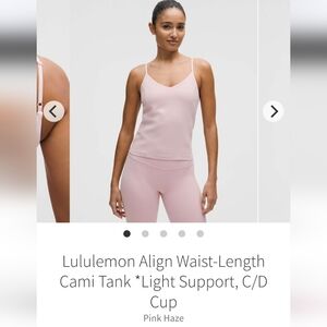 Lululemon Align Waist Length Cami C/D Cup Size 10 - PINK HAZE